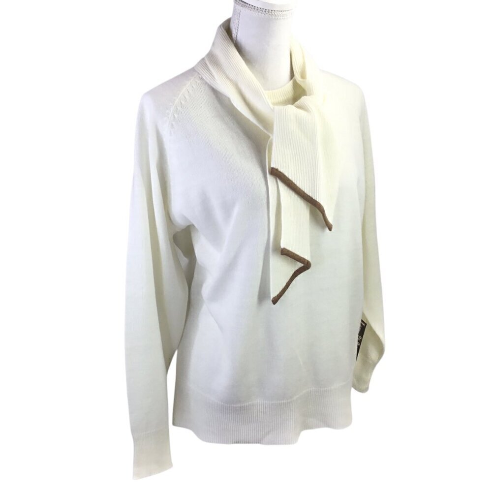 Vintage Knitivo II Sweater NWT Acrylic Scarf Tie Neckline Ivory Size 46 or XL